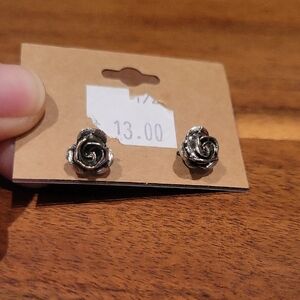 Elegant Silver Rose Stud Earrings